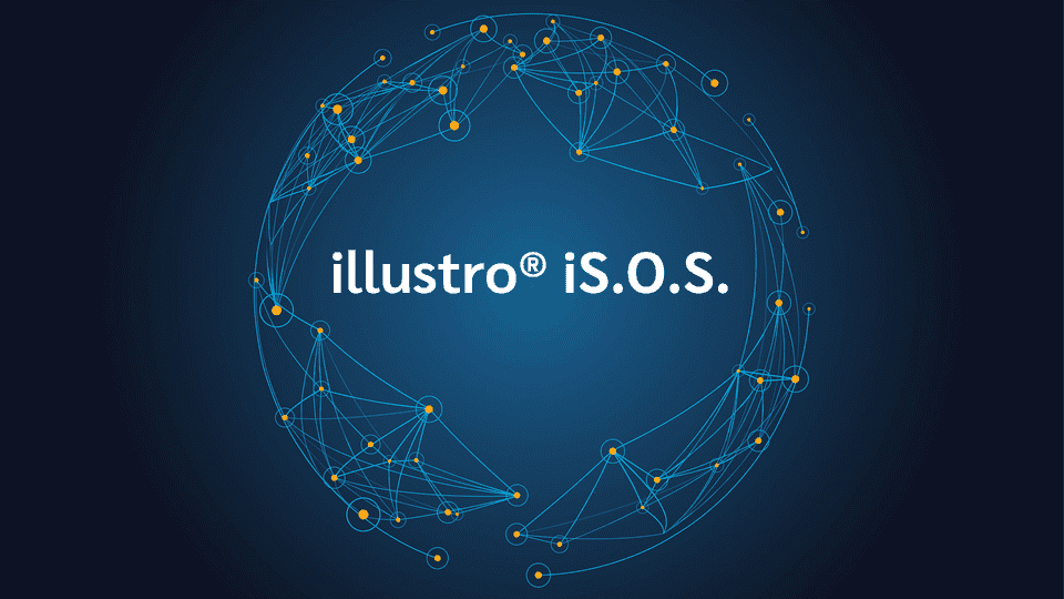 product name on an abstract blue and yellow background